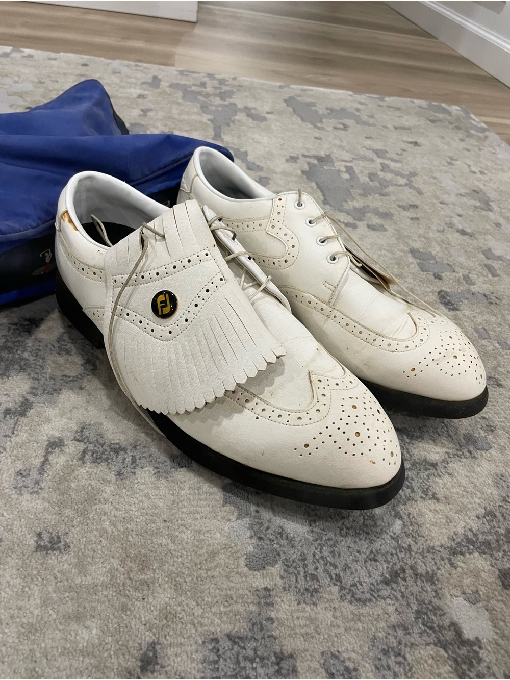 FootJoy White and Black Brogue Kiltie Lace-Up Golf Oxfords